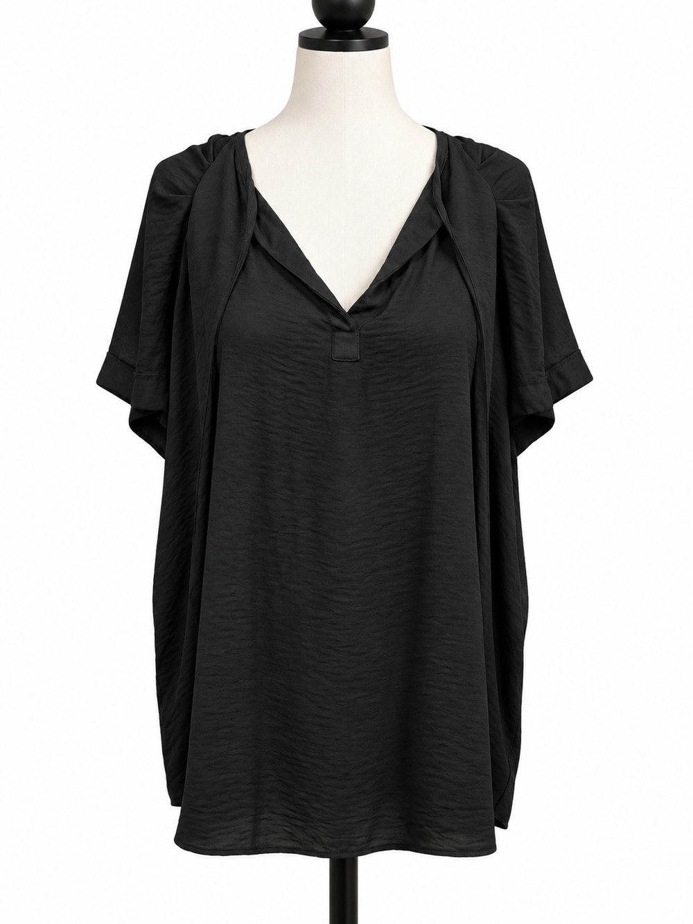 a.n.a Women’s XL Black Ruched Shoulder Flowy Tunic Blouse Top